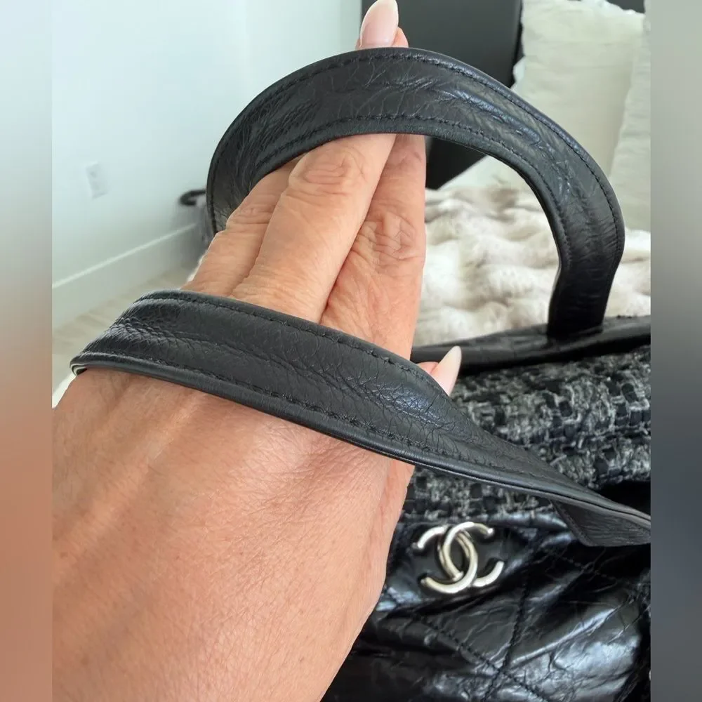 CHANEL Black Quilted Tote with Chain Detail